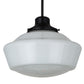 Meyda Lighting Schoolhouse 16" Craftsman Brown Pendant Light With White Opal Shade Glass