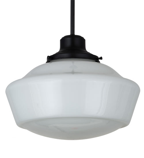 Meyda Lighting Schoolhouse 16" Craftsman Brown Pendant Light With White Opal Shade Glass