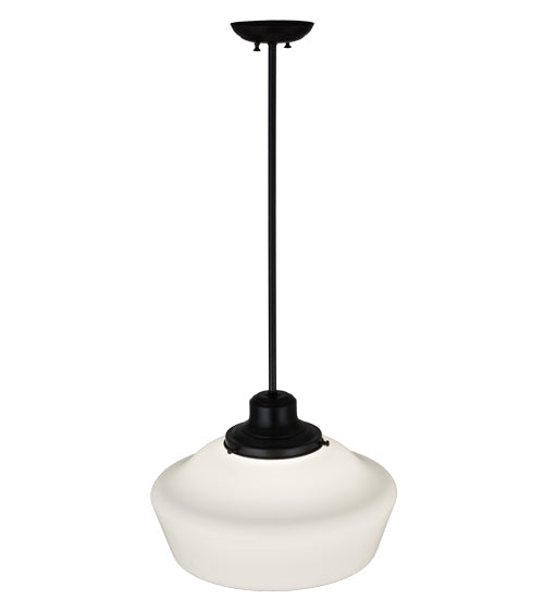 Meyda Lighting Schoolhouse 16" Craftsman Brown Pendant Light With White Opal Shade Glass