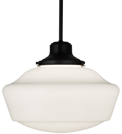 Meyda Lighting Schoolhouse 16" Craftsman Brown Pendant Light With White Opal Shade Glass