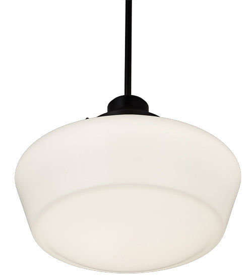 Meyda Lighting Schoolhouse 16" Craftsman Brown Pendant Light With White Opal Shade Glass