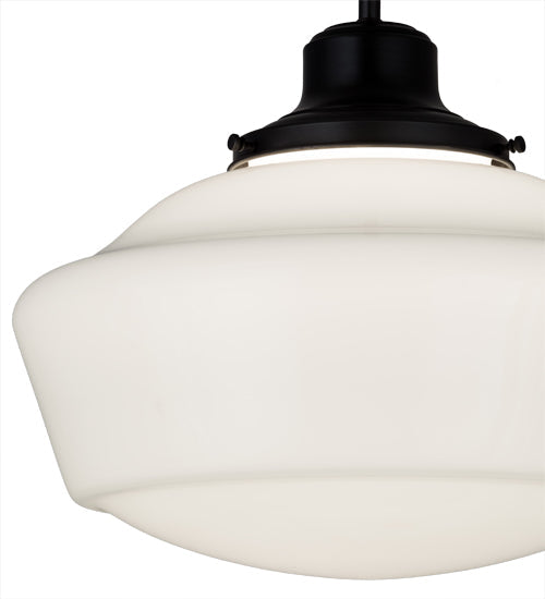 Meyda Lighting Schoolhouse 16" Craftsman Brown Pendant Light With White Opal Shade Glass