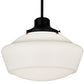 Meyda Lighting Schoolhouse 16" Craftsman Brown Pendant Light With White Opal Shade Glass