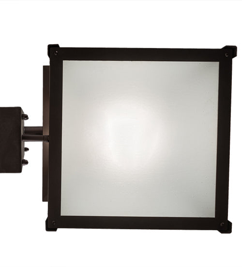 Meyda Lighting Scotch Pine 14" Mahogany Bronze Home Security Wall Sconce With Frosted Rainyvue & Frosted Seeded Shade Glass