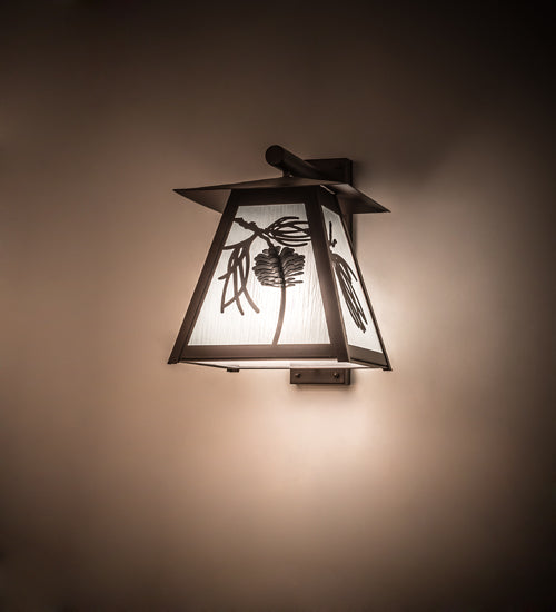 Meyda Lighting Scotch Pine 14" Mahogany Bronze Wall Sconce With Frosted Rainyvue & Frosted Seeded Shade Glass
