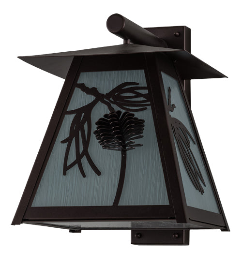 Meyda Lighting Scotch Pine 14" Mahogany Bronze Wall Sconce With Frosted Rainyvue & Frosted Seeded Shade Glass