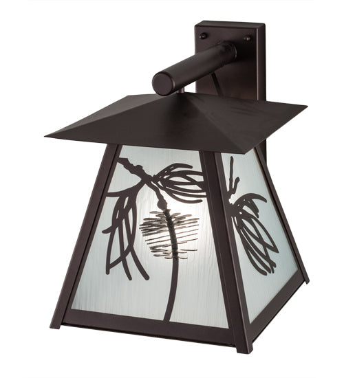 Meyda Lighting Scotch Pine 14" Mahogany Bronze Wall Sconce With Frosted Rainyvue & Frosted Seeded Shade Glass