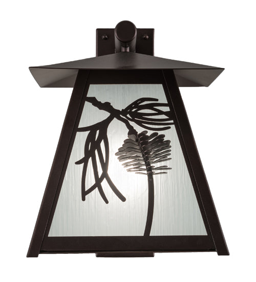 Meyda Lighting Scotch Pine 14" Mahogany Bronze Wall Sconce With Frosted Rainyvue & Frosted Seeded Shade Glass