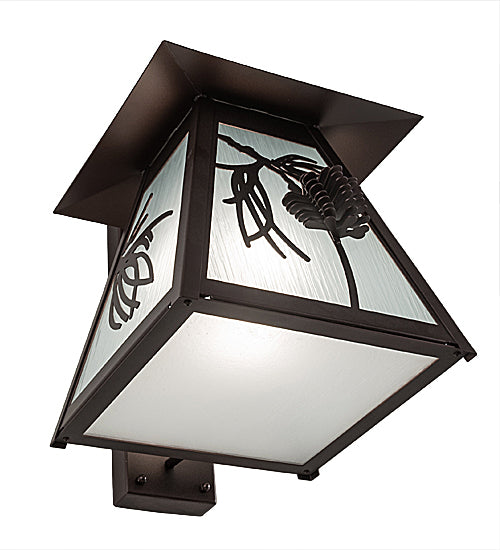 Meyda Lighting Scotch Pine 14" Mahogany Bronze Wall Sconce With Frosted Rainyvue & Frosted Seeded Shade Glass