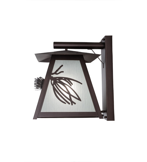 Meyda Lighting Scotch Pine 14" Mahogany Bronze Wall Sconce With Frosted Rainyvue & Frosted Seeded Shade Glass