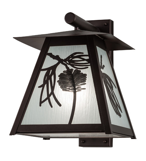 Meyda Lighting Scotch Pine 14" Mahogany Bronze Wall Sconce With Frosted Rainyvue & Frosted Seeded Shade Glass