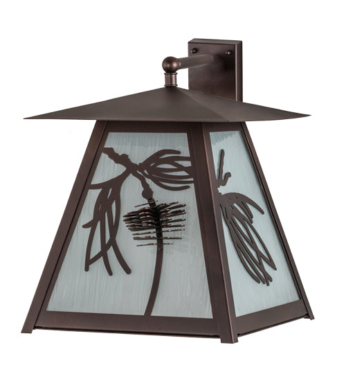 Meyda Lighting Scotch Pine 193369 14" Mahogany Bronze Wall Sconce With Frosted Rainyvue & Frosted Seeded Shade Glass