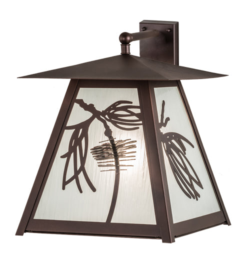 Meyda Lighting Scotch Pine 193369 14" Mahogany Bronze Wall Sconce With Frosted Rainyvue & Frosted Seeded Shade Glass