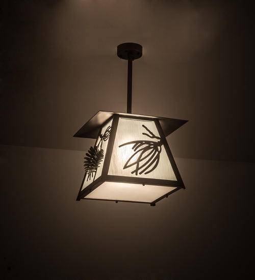 Meyda Lighting Scotch Pine 20" Mahogany Bronze Pendant Light With Frosted Seeded Shade Glass
