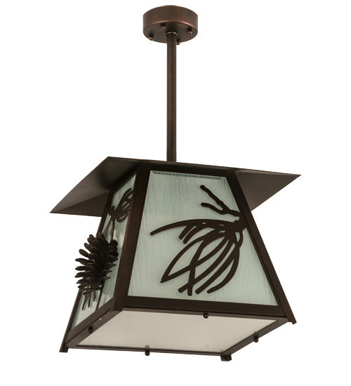 Meyda Lighting Scotch Pine 20" Mahogany Bronze Pendant Light With Frosted Seeded Shade Glass