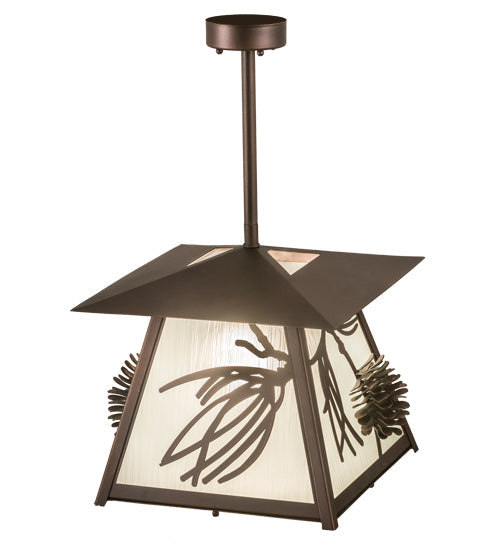 Meyda Lighting Scotch Pine 20" Mahogany Bronze Pendant Light With Frosted Seeded Shade Glass