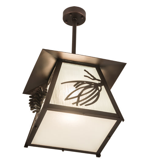 Meyda Lighting Scotch Pine 20" Mahogany Bronze Pendant Light With Frosted Seeded Shade Glass