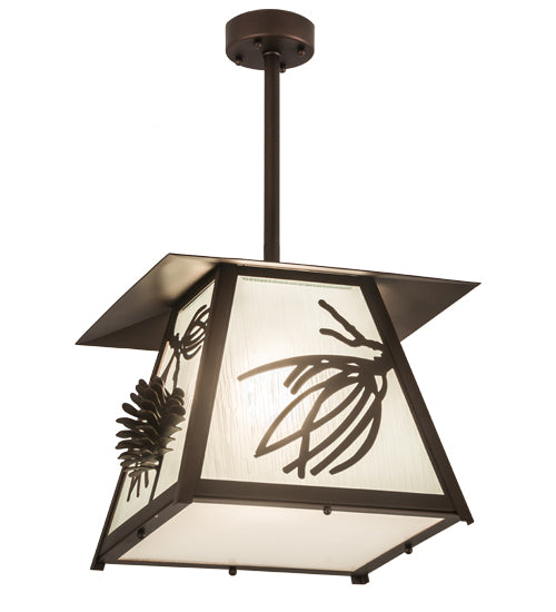 Meyda Lighting Scotch Pine 20" Mahogany Bronze Pendant Light With Frosted Seeded Shade Glass