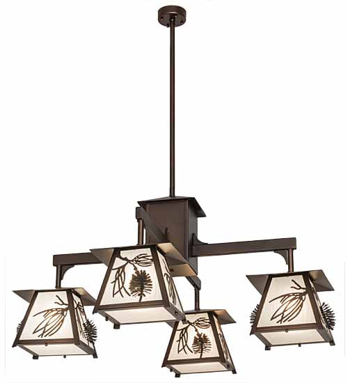 Meyda Lighting Scotch Pine 40" 4-Light Mahogany Bronze Chandelier With Frosted Seeded Shade Glass
