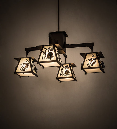 Meyda Lighting Scotch Pine 40" 4-Light Mahogany Bronze Chandelier With Frosted Seeded Shade Glass