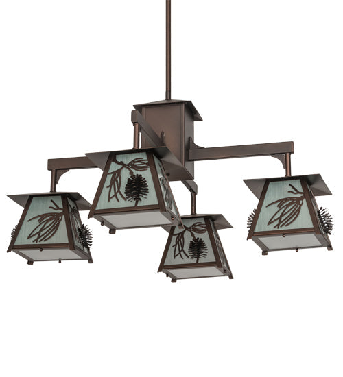 Meyda Lighting Scotch Pine 40" 4-Light Mahogany Bronze Chandelier With Frosted Seeded Shade Glass