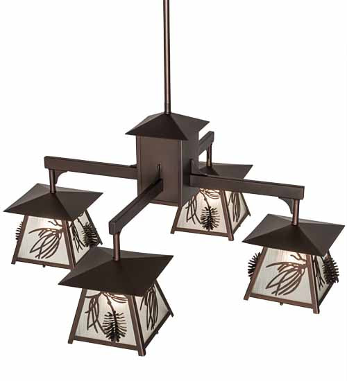 Meyda Lighting Scotch Pine 40" 4-Light Mahogany Bronze Chandelier With Frosted Seeded Shade Glass