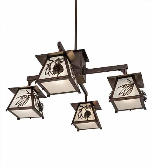 Meyda Lighting Scotch Pine 40" 4-Light Mahogany Bronze Chandelier With Frosted Seeded Shade Glass