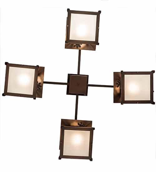 Meyda Lighting Scotch Pine 40" 4-Light Mahogany Bronze Chandelier With Frosted Seeded Shade Glass