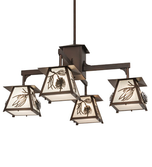 Meyda Lighting Scotch Pine 40" 4-Light Mahogany Bronze Chandelier With Frosted Seeded Shade Glass