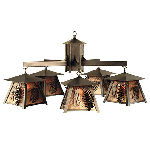 Meyda Lighting Scotch Pine 40" 5-Light Pewter Chandelier With Silver Mica Shade Glass