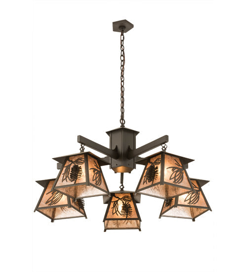 Meyda Lighting Scotch Pine 40" 5-Light Timeless Bronze Chandelier With Silver Mica Shade Glass