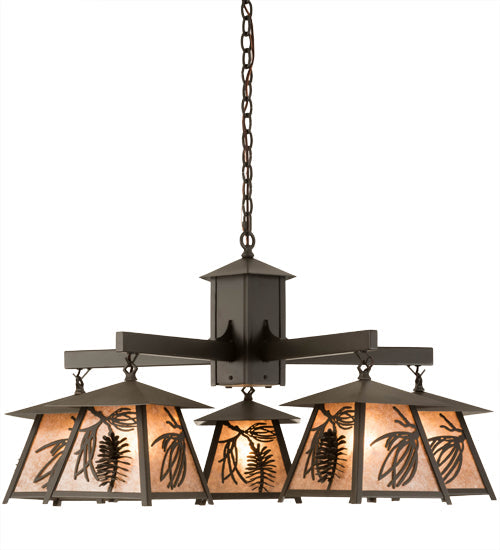 Meyda Lighting Scotch Pine 40" 5-Light Timeless Bronze Chandelier With Silver Mica Shade Glass