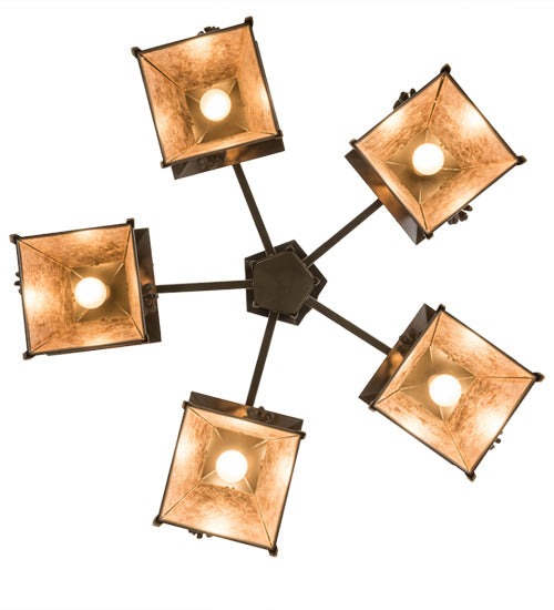 Meyda Lighting Scotch Pine 40" 5-Light Timeless Bronze Chandelier With Silver Mica Shade Glass