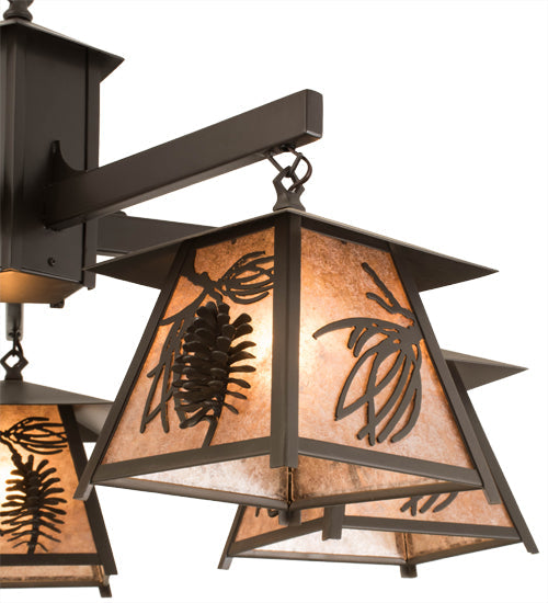 Meyda Lighting Scotch Pine 40" 5-Light Timeless Bronze Chandelier With Silver Mica Shade Glass