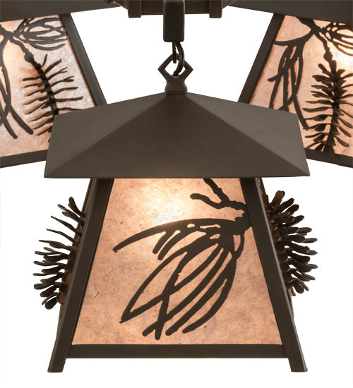 Meyda Lighting Scotch Pine 40" 5-Light Timeless Bronze Chandelier With Silver Mica Shade Glass