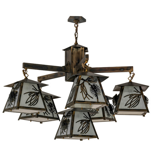 Meyda Lighting Scotch Pine 40" 6-Light Dark Burnished Antique Copper Chandelier With Frosted Seeded Shade Glass