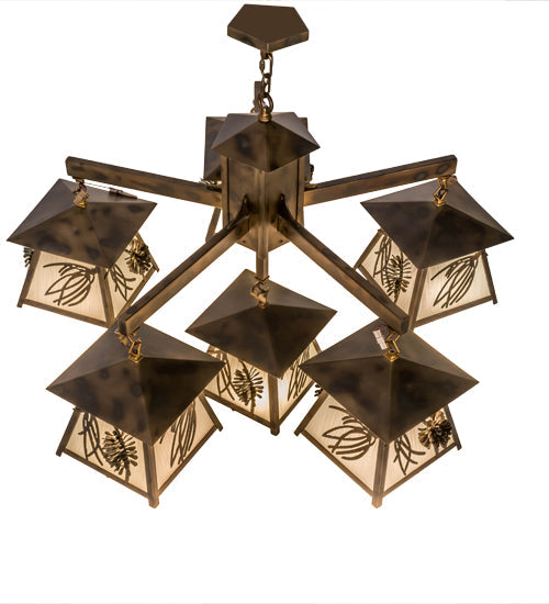 Meyda Lighting Scotch Pine 40" 6-Light Dark Burnished Antique Copper Chandelier With Frosted Seeded Shade Glass