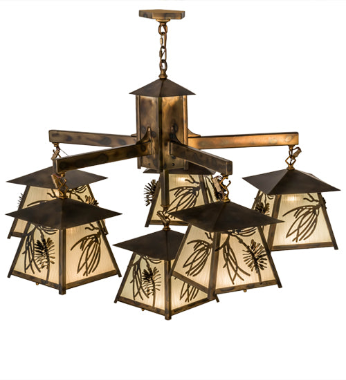 Meyda Lighting Scotch Pine 40" 6-Light Dark Burnished Antique Copper Chandelier With Frosted Seeded Shade Glass