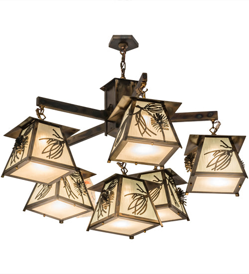 Meyda Lighting Scotch Pine 40" 6-Light Dark Burnished Antique Copper Chandelier With Frosted Seeded Shade Glass