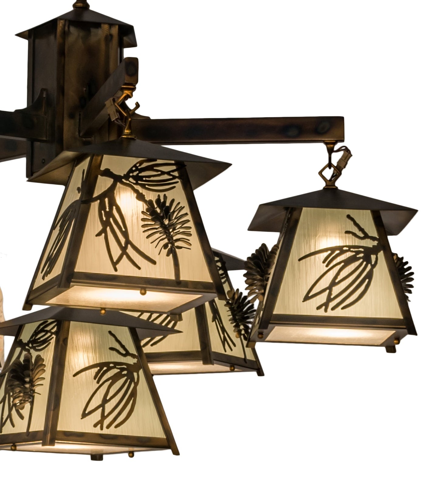 Meyda Lighting Scotch Pine 40" 6-Light Dark Burnished Antique Copper Chandelier With Frosted Seeded Shade Glass
