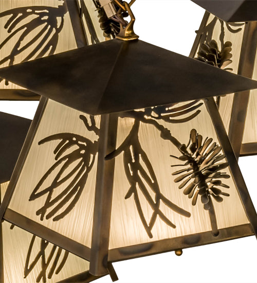 Meyda Lighting Scotch Pine 40" 6-Light Dark Burnished Antique Copper Chandelier With Frosted Seeded Shade Glass