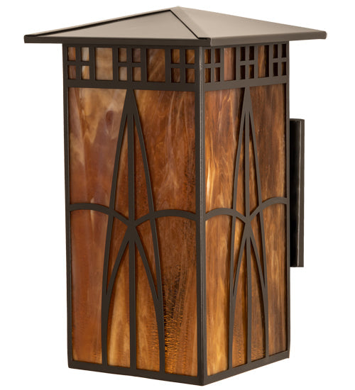 Meyda Lighting Scottsdale 12" 2-Light Timeless Bronze Mission Pendant Light With Honey Amber Shade Glass