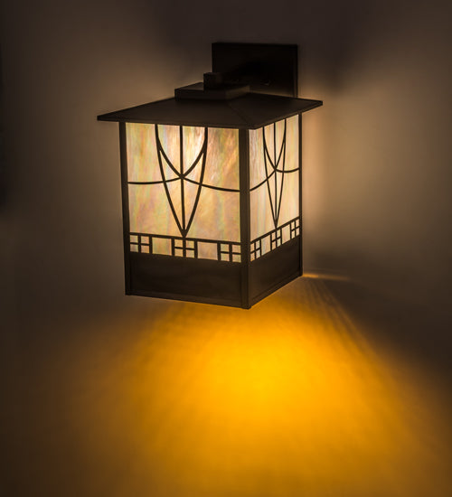 Meyda Lighting Scottsdale 13" 3-Light Craftsman Brown Wall Sconce With Beige Iridescent Shade Glass