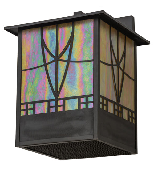 Meyda Lighting Scottsdale 13" 3-Light Craftsman Brown Wall Sconce With Beige Iridescent Shade Glass