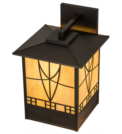 Meyda Lighting Scottsdale 13" 3-Light Craftsman Brown Wall Sconce With Beige Iridescent Shade Glass
