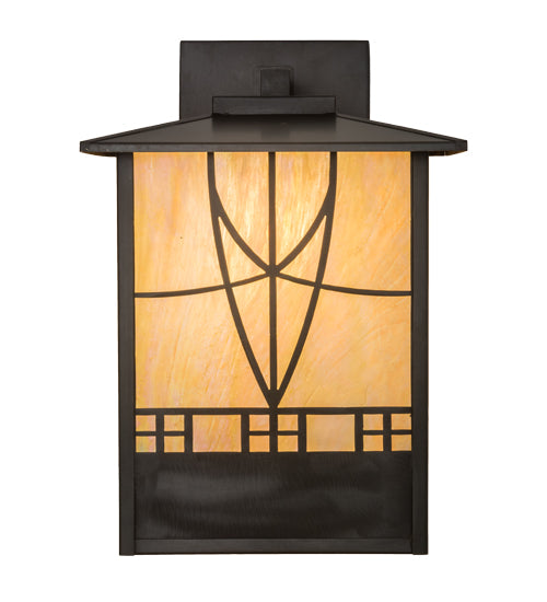 Meyda Lighting Scottsdale 13" 3-Light Craftsman Brown Wall Sconce With Beige Iridescent Shade Glass