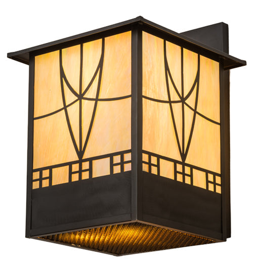 Meyda Lighting Scottsdale 13" 3-Light Craftsman Brown Wall Sconce With Beige Iridescent Shade Glass
