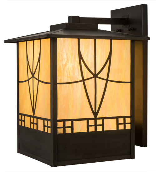 Meyda Lighting Scottsdale 13" 3-Light Craftsman Brown Wall Sconce With Beige Iridescent Shade Glass