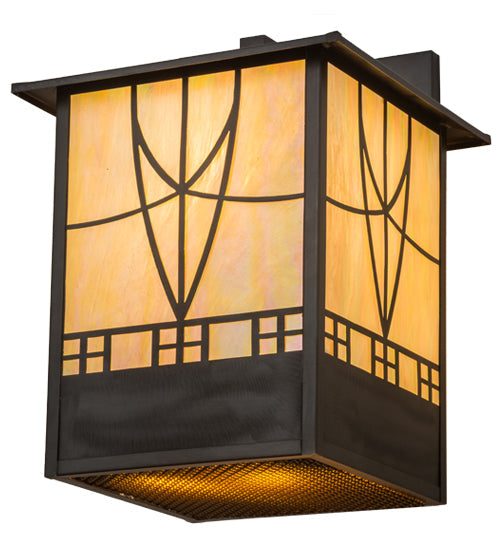Meyda Lighting Scottsdale 13" 3-Light Craftsman Brown Wall Sconce With Beige Iridescent Shade Glass