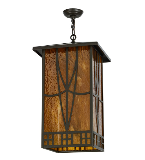 Meyda Lighting Scottsdale 16"Sq 4-Light Timeless Bronze Mission Pendant Light With Honey Amber Shade Glass